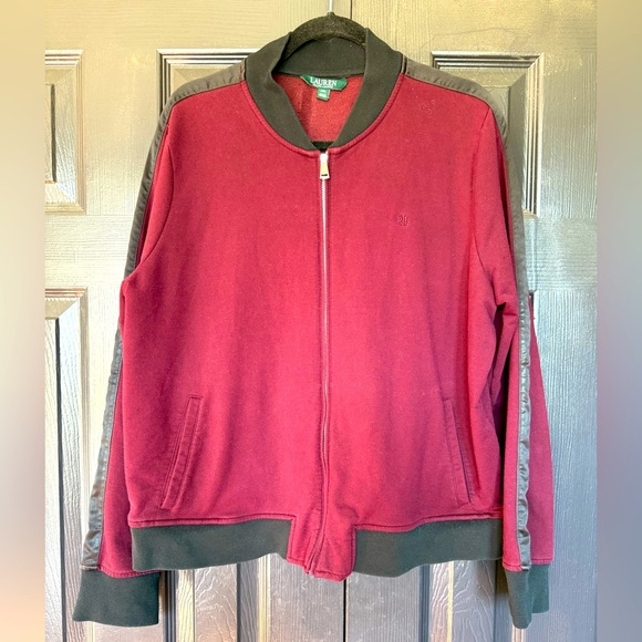 Y2K Polo Ralph Lauren Full Zip Maroon Bomber Jacket with Black Satin Stripe XXL - Picture 1 of 9